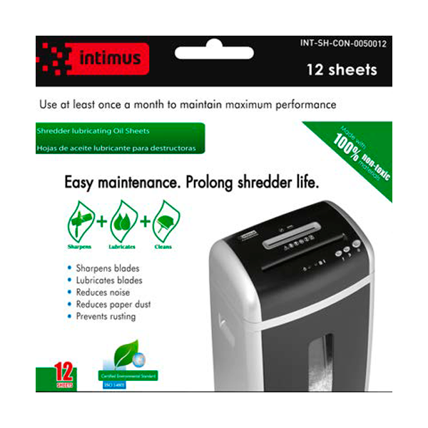 Pack 12 hojas lubricantes destructora de papel